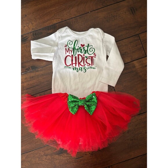 3pcs Newborn Baby Infant Girls 1st Christmas Leggings Tutu Dress Costume Outfits - Picture 2 of 7